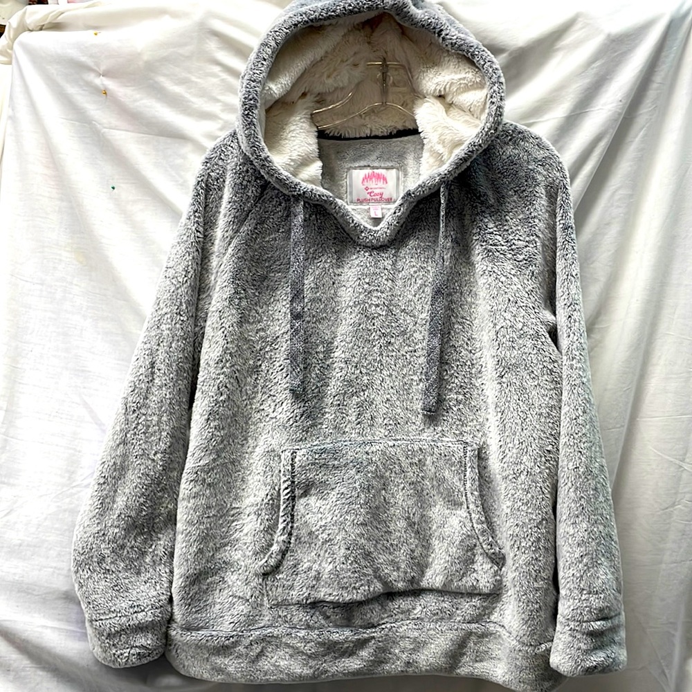 Cozy plush pullover hoodie 100% faux fur ladies sz L